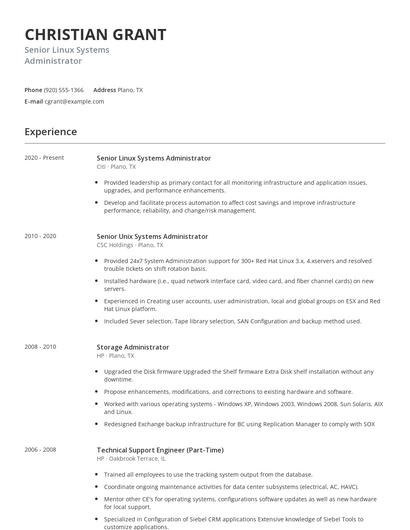 Senior Linux Systems Administrator Resume