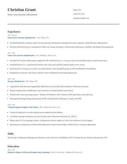 Senior Linux Systems Administrator Resume