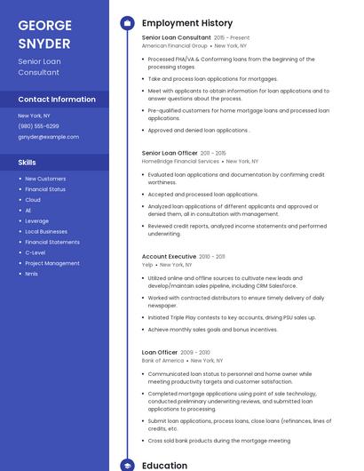 Senior Loan Consultant Resume