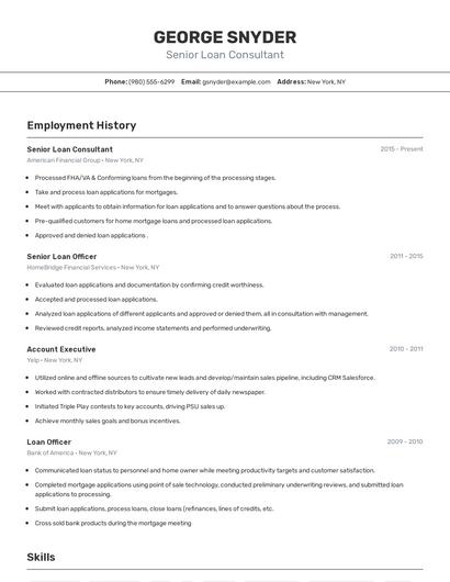 Senior Loan Consultant Resume