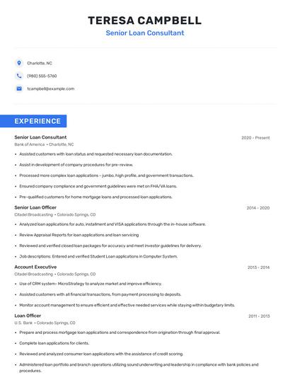 Senior Loan Consultant Resume