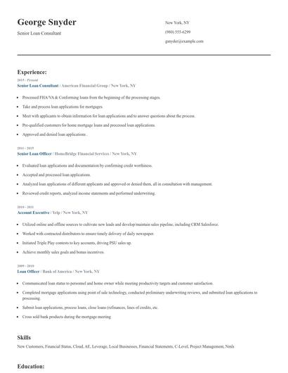 Senior Loan Consultant Resume