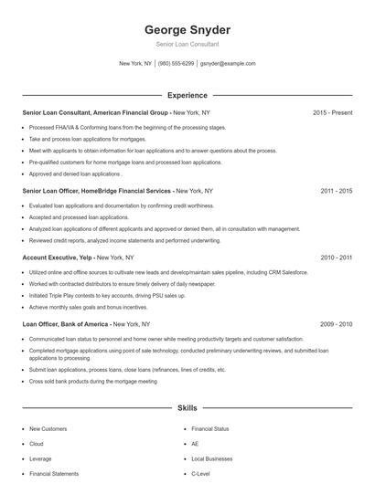 Senior Loan Consultant Resume