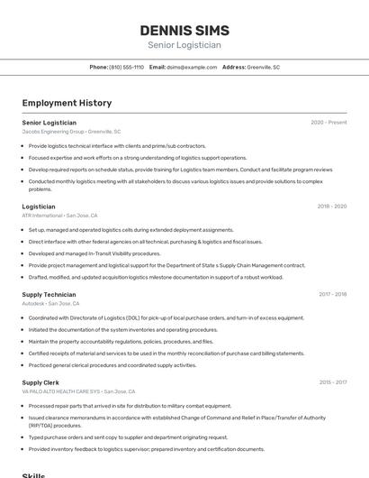 Senior Logistician Resume