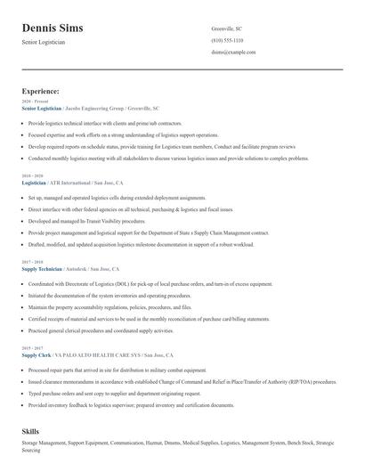 Senior Logistician Resume
