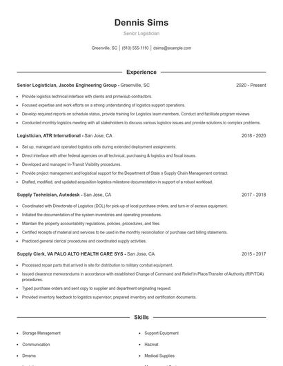 Senior Logistician Resume