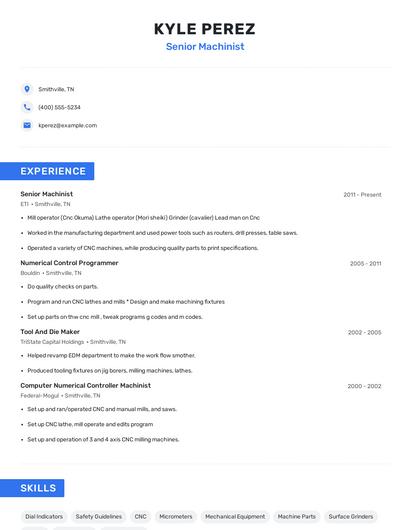 Senior Machinist Resume