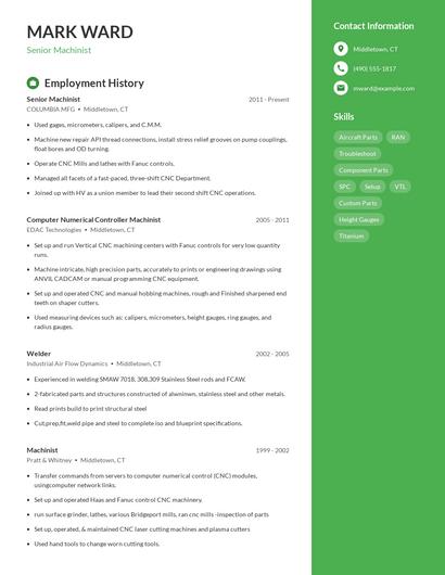Senior Machinist Resume