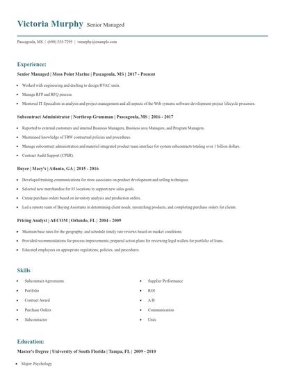 Senior Managed Resume