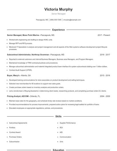 Senior Managed Resume