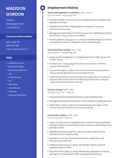 Senior Management Consultant Resume