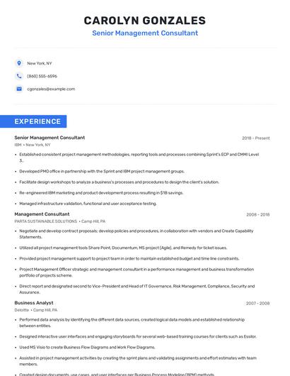 Senior Management Consultant Resume