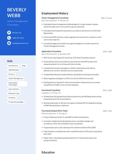 Senior Management Consultant Resume