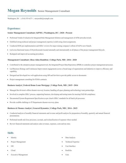 Senior Management Consultant Resume