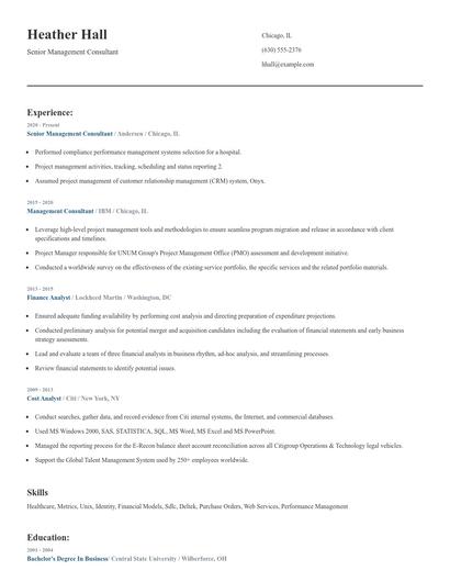 Senior Management Consultant Resume
