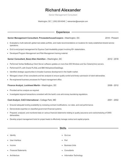Senior Management Consultant Resume