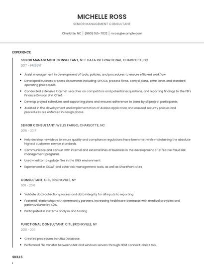 Senior Management Consultant Resume