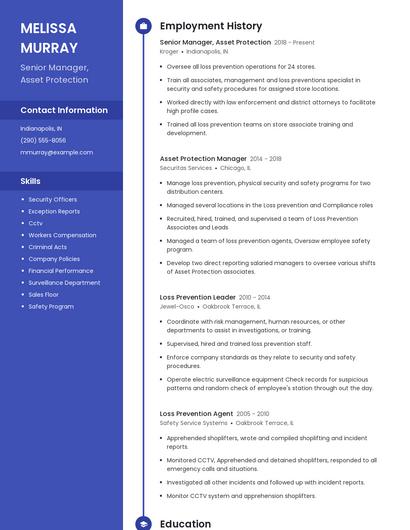Senior Manager, Asset Protection Resume