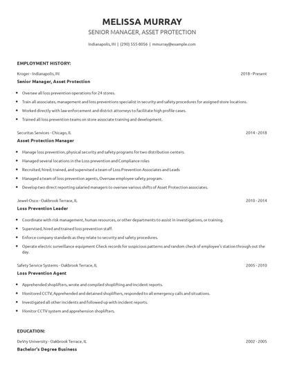Senior Manager, Asset Protection Resume