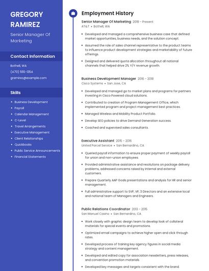 Senior Manager Of Marketing Resume