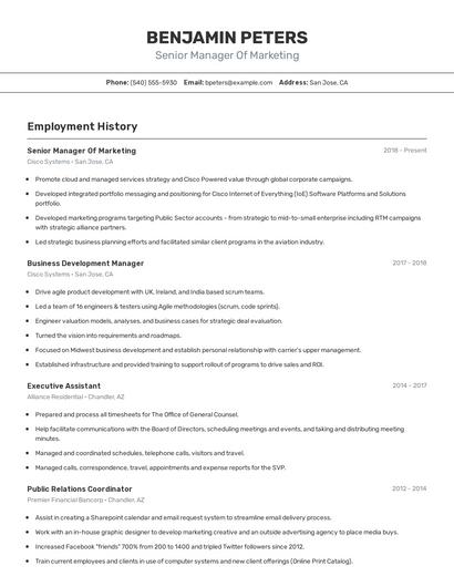 Senior Manager Of Marketing Resume