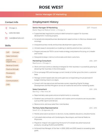 Senior Manager Of Marketing Resume