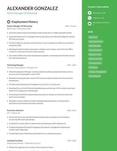 Senior Manager Of Marketing Resume