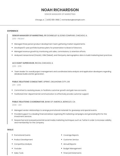 Senior Manager Of Marketing Resume