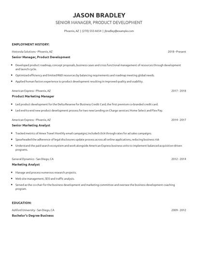 Senior Manager, Product Development Resume