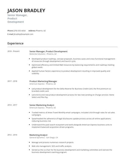 Senior Manager, Product Development Resume