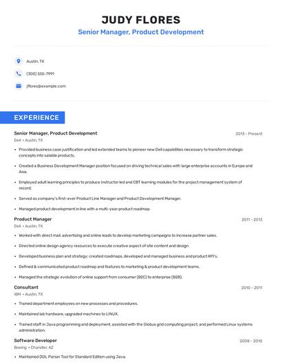 Senior Manager, Product Development Resume