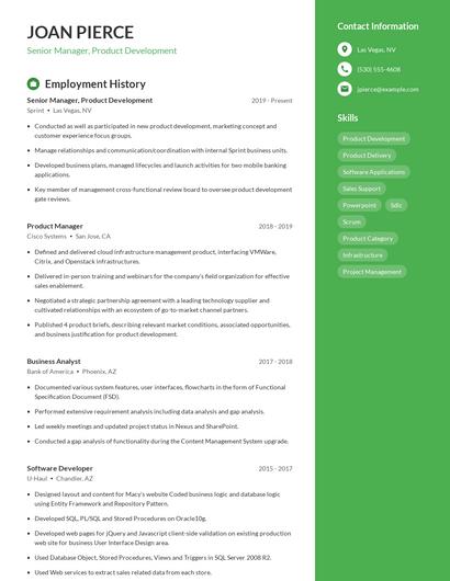 Senior Manager, Product Development Resume