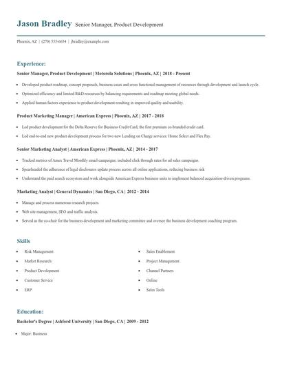 Senior Manager, Product Development Resume