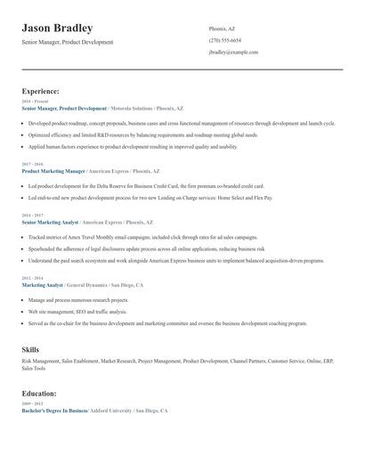 Senior Manager, Product Development Resume