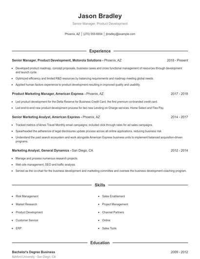 Senior Manager, Product Development Resume