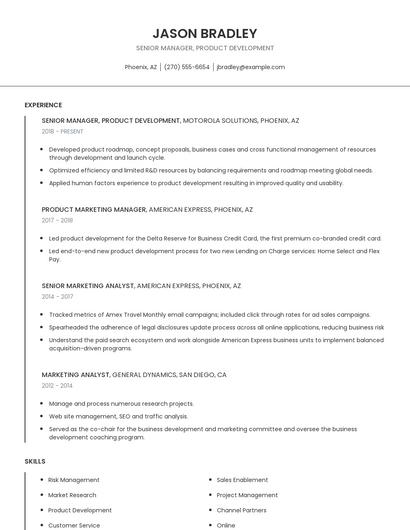 Senior Manager, Product Development Resume