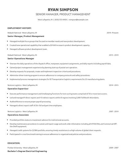 Senior Manager, Product Management Resume