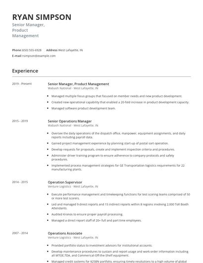 Senior Manager, Product Management Resume