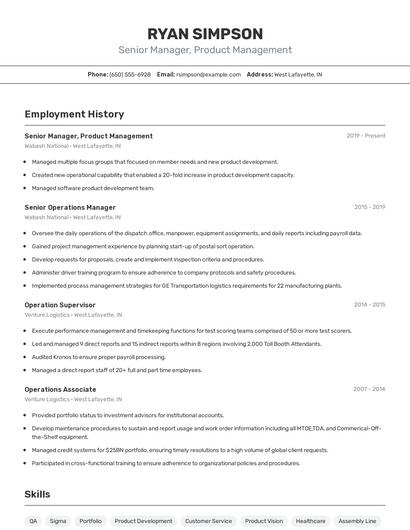 Senior Manager, Product Management Resume