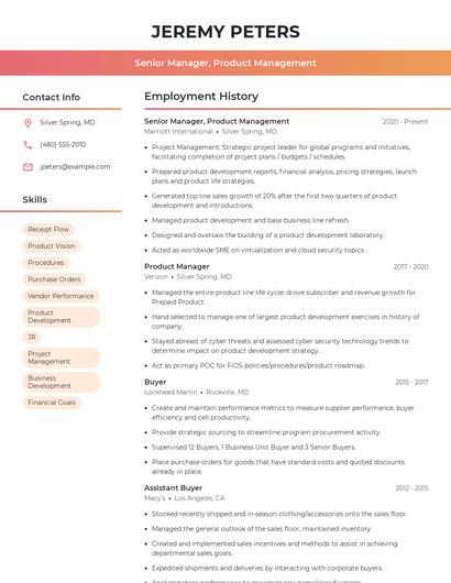 Senior Manager, Product Management Resume