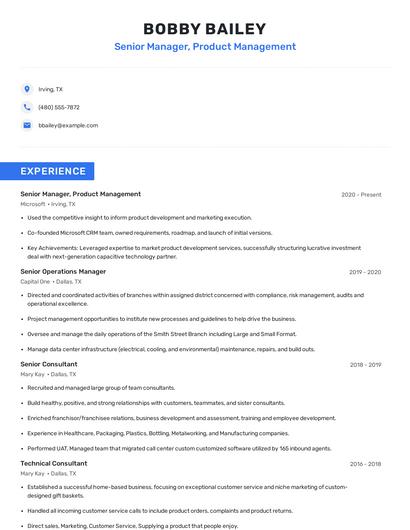 Senior Manager, Product Management Resume