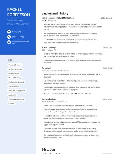 Senior Manager, Product Management Resume