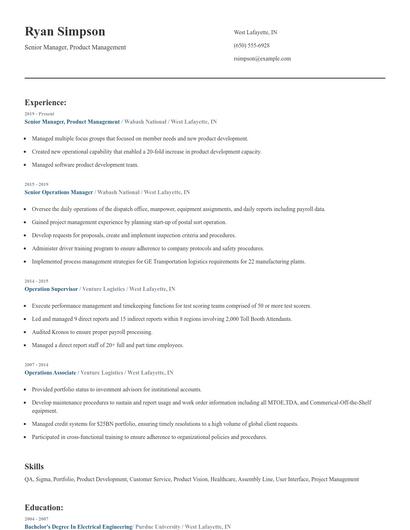Senior Manager, Product Management Resume