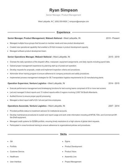 Senior Manager, Product Management Resume