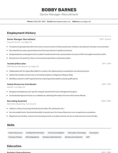 Senior Manager-Recruitment Resume