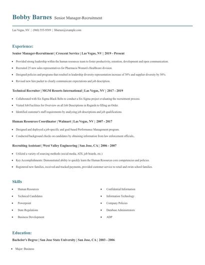 Senior Manager-Recruitment Resume