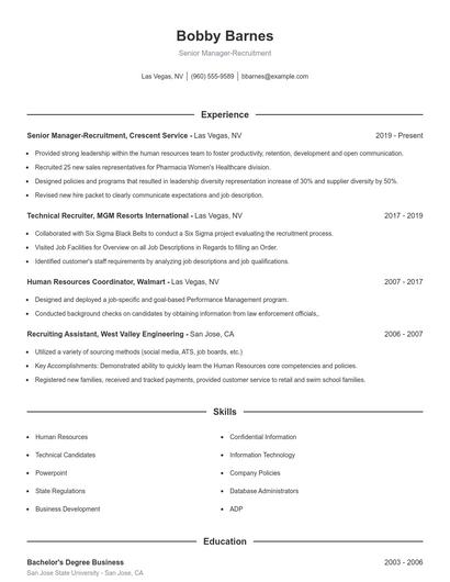 Senior Manager-Recruitment Resume