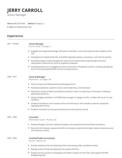 Senior Manager Resume