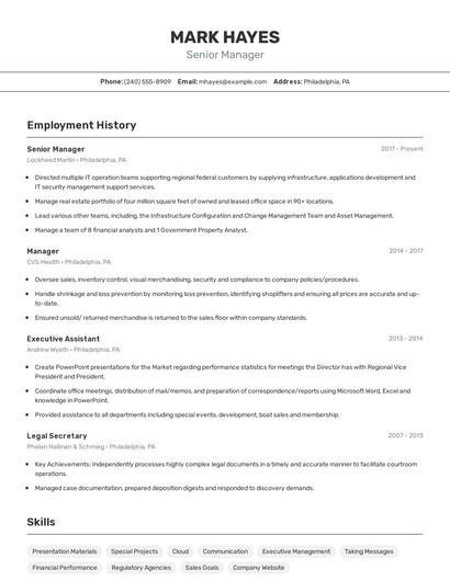 Senior Manager Resume