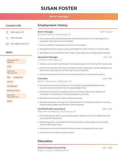 Senior Manager Resume